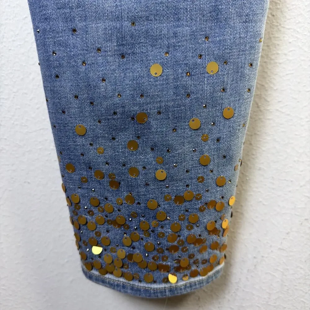 Chico’s 14 Large So Slimming Girlfriend Slim Leg ankle glitter sequin rhinestone - Picture 6 of 12